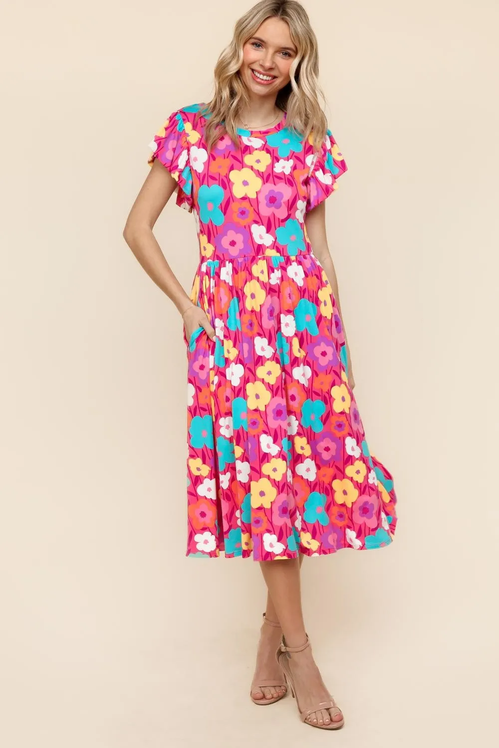 BABYDOLL MIDI KNIT DRESS WITH SIDE POCKETS