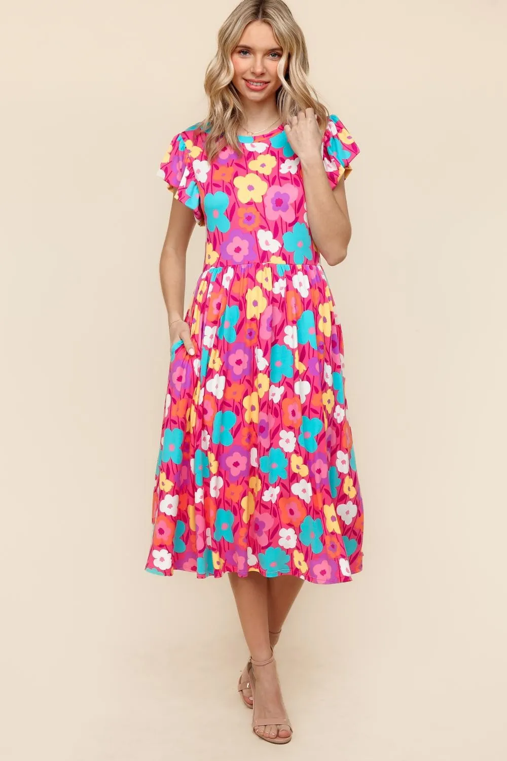 BABYDOLL MIDI KNIT DRESS WITH SIDE POCKETS