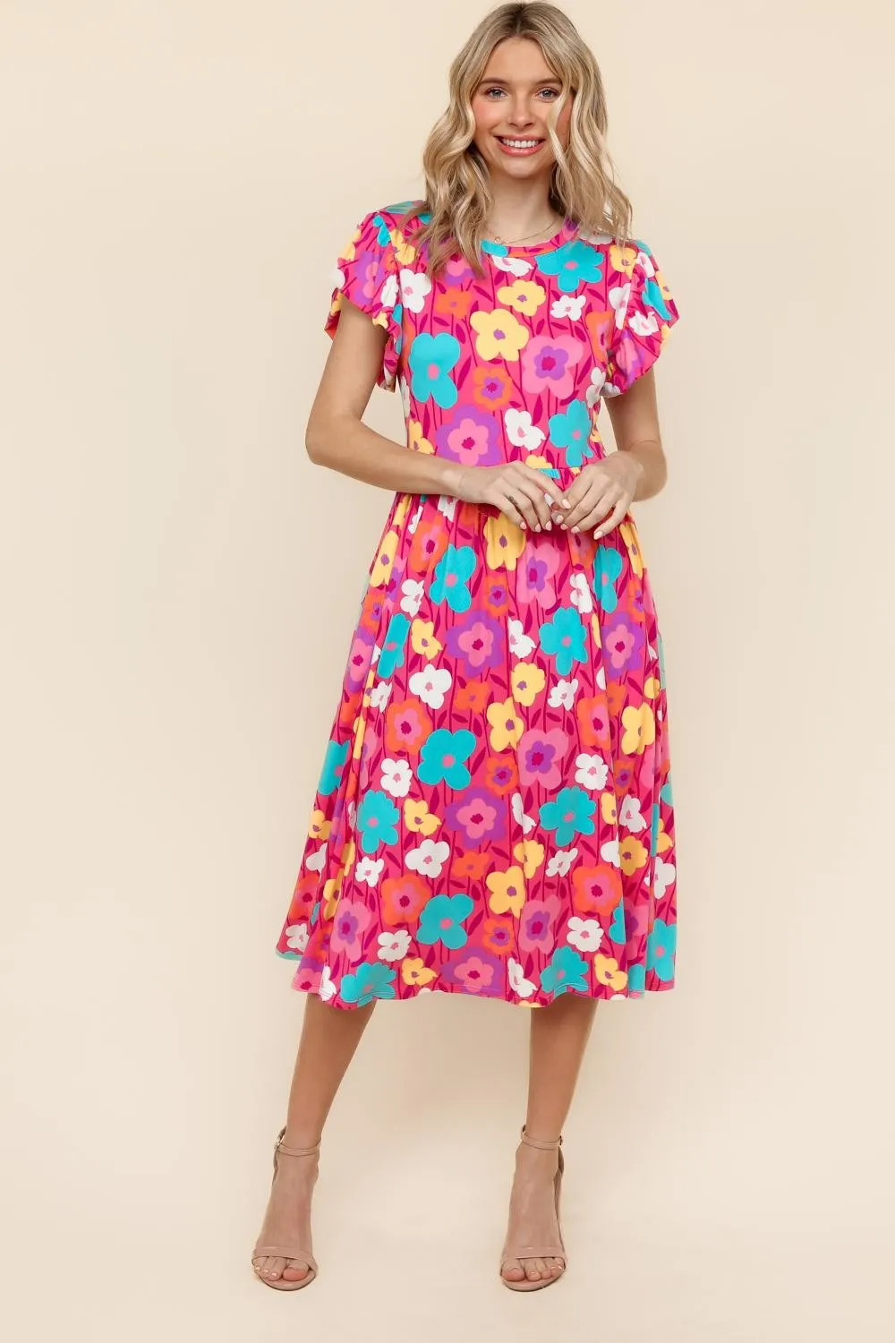 BABYDOLL MIDI KNIT DRESS WITH SIDE POCKETS
