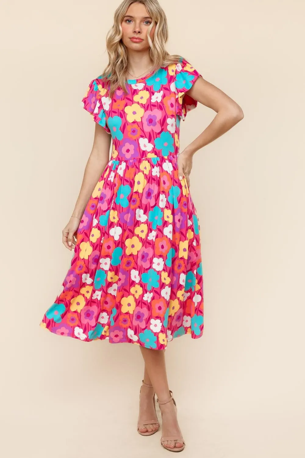 BABYDOLL MIDI KNIT DRESS WITH SIDE POCKETS