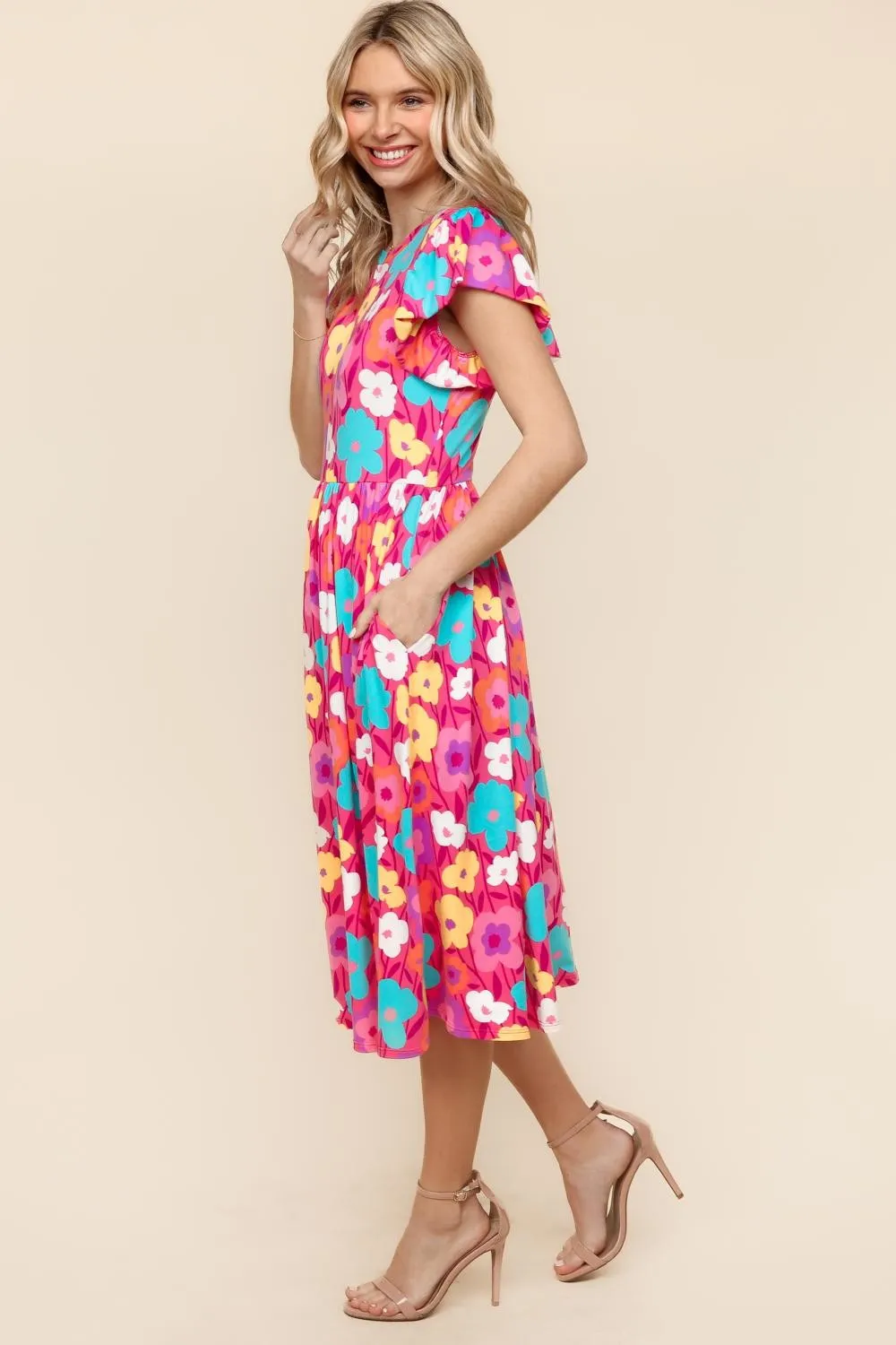 BABYDOLL MIDI KNIT DRESS WITH SIDE POCKETS
