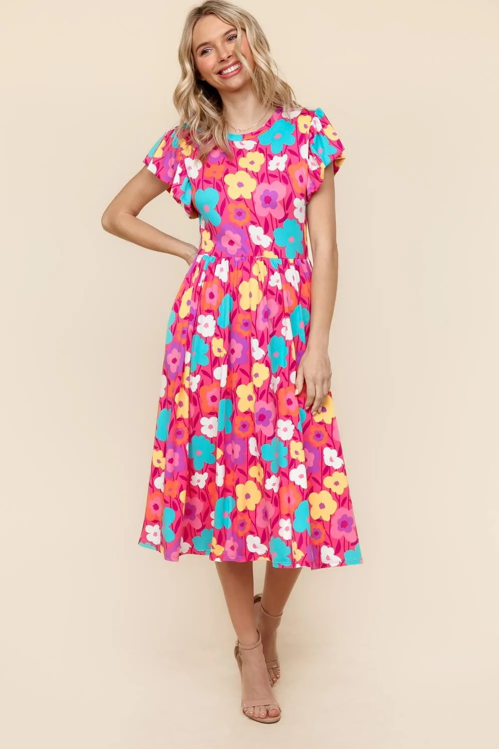 BABYDOLL MIDI KNIT DRESS WITH SIDE POCKETS