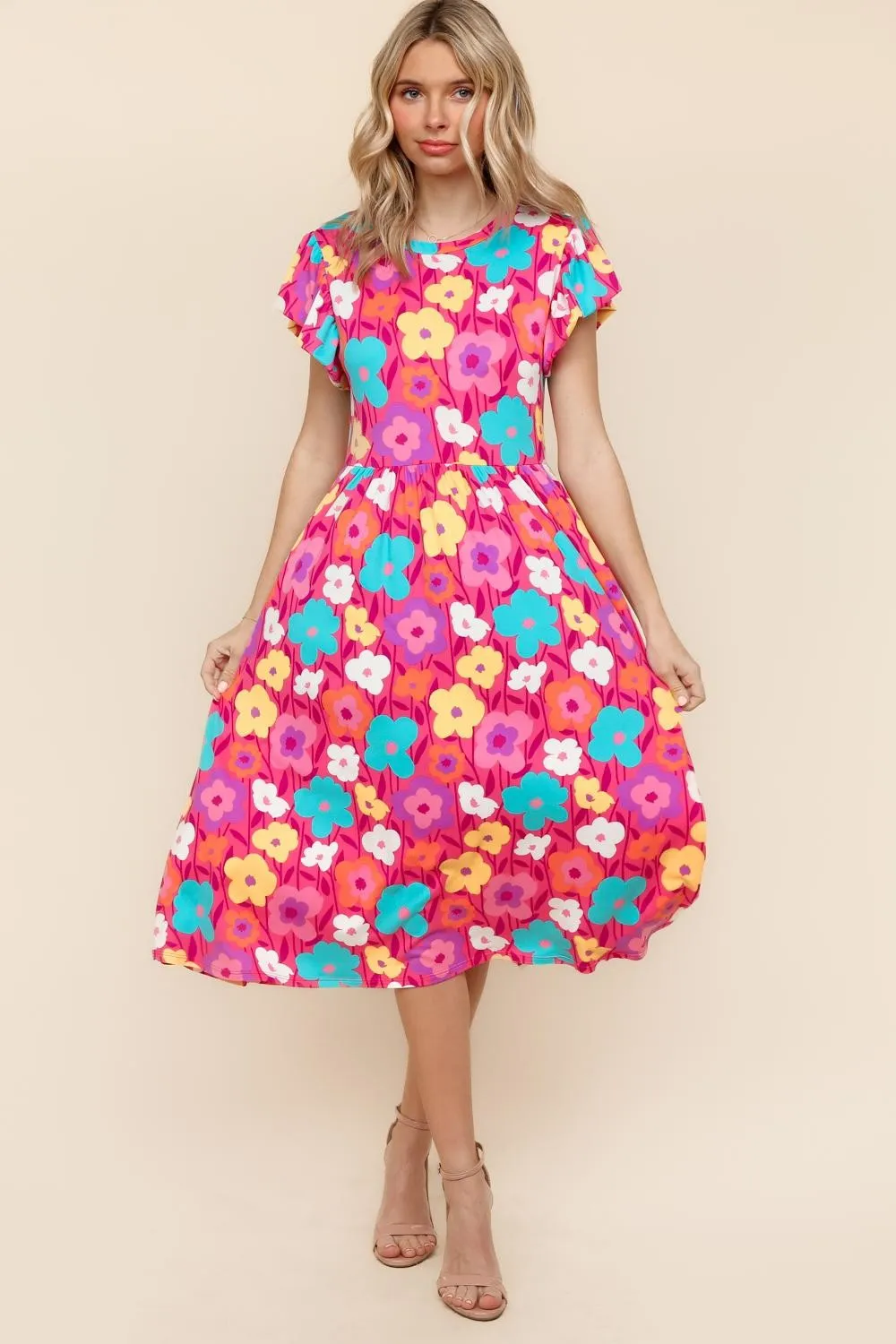 BABYDOLL MIDI KNIT DRESS WITH SIDE POCKETS
