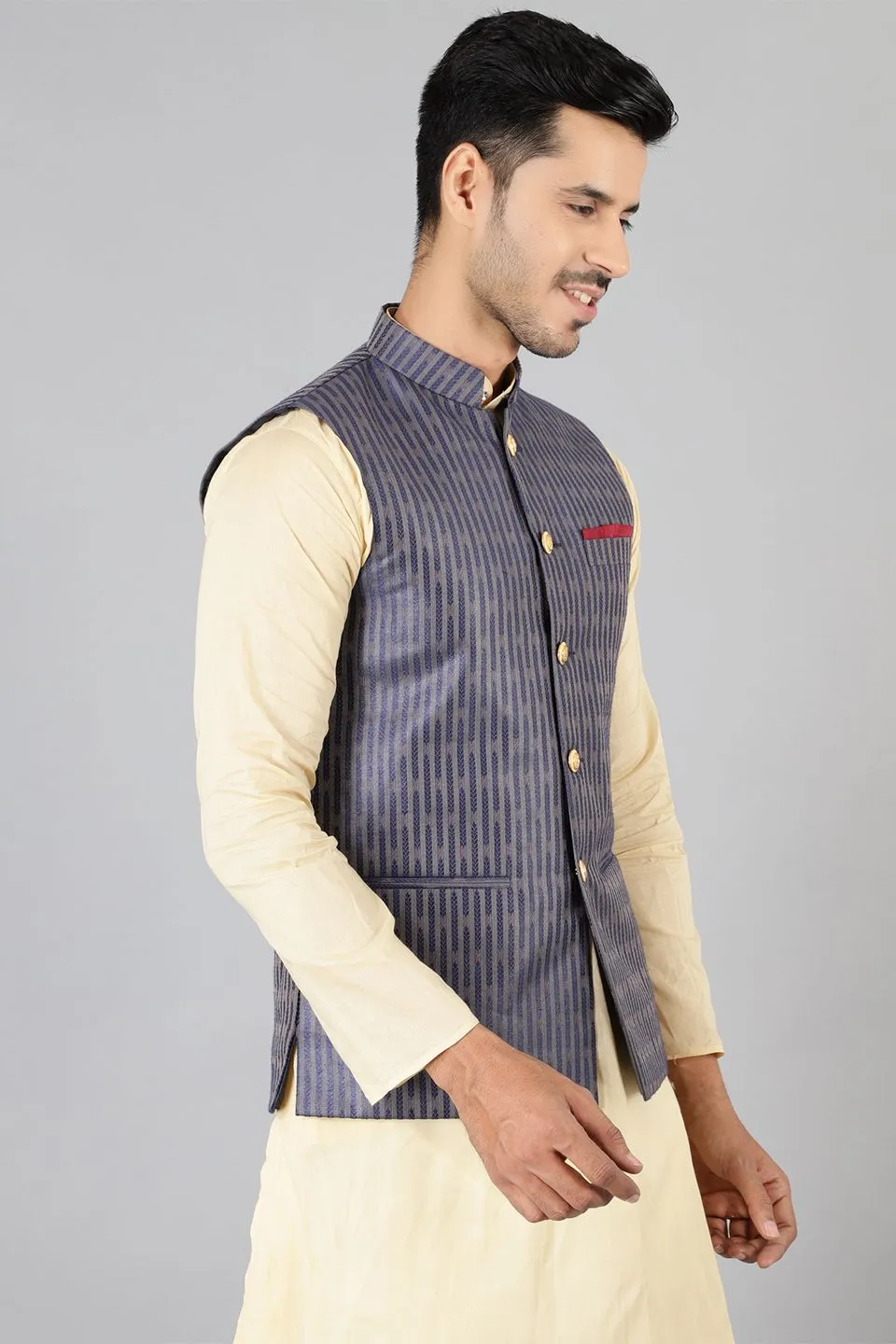 Banarasi Rayon Cotton Blue  Modi Nehru Jacket