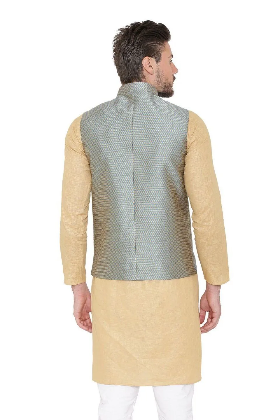 Banarasi Rayon Cotton Blue Modi Nehru Jacket