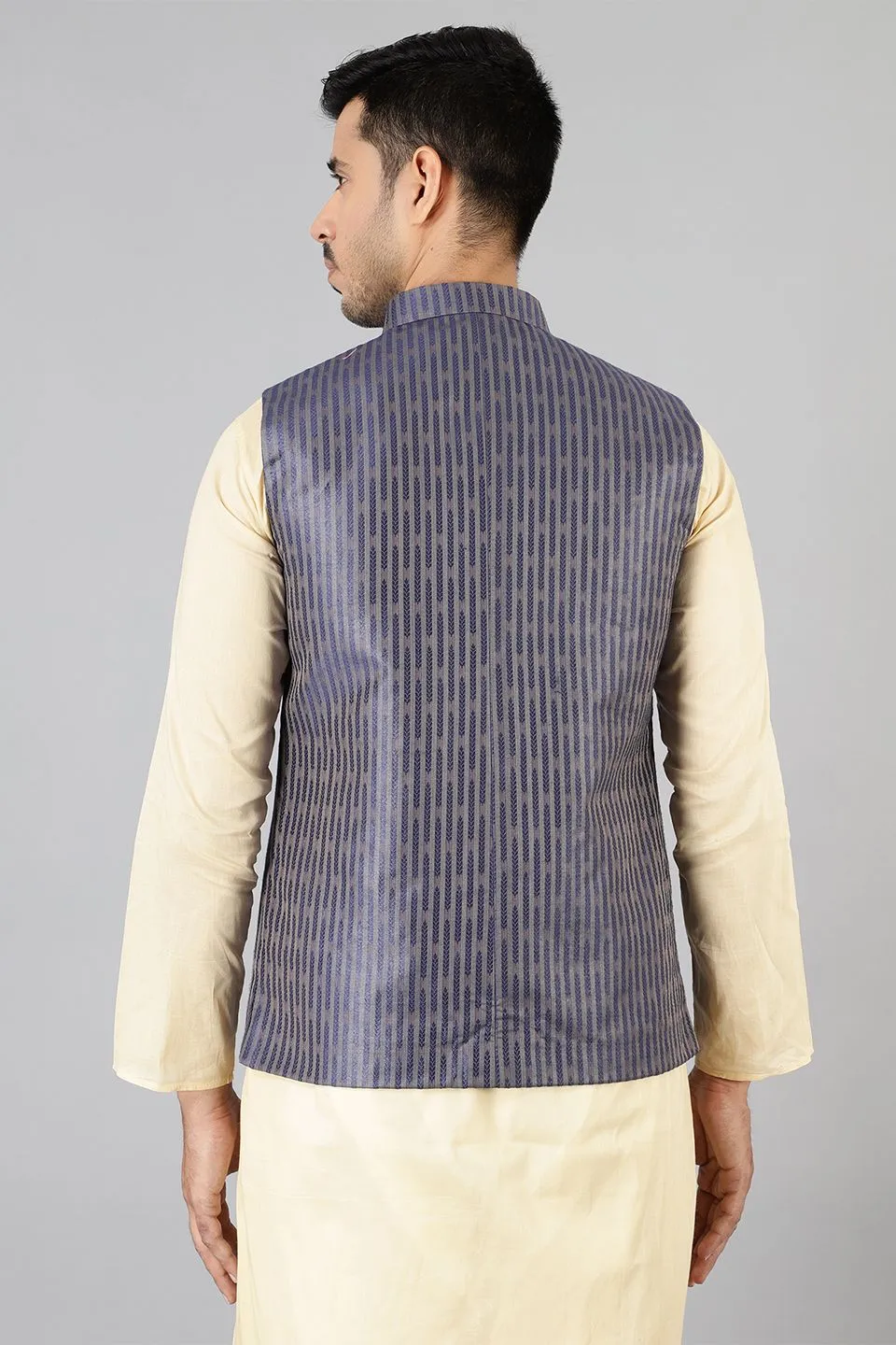 Banarasi Rayon Cotton Blue  Modi Nehru Jacket