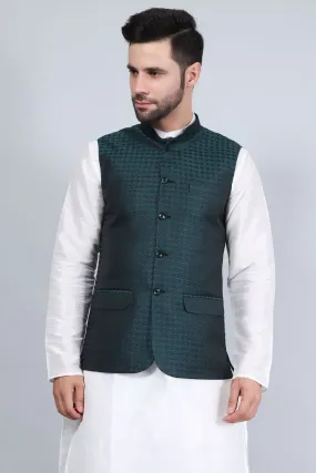 Banarasi Rayon Cotton Green Modi Nehru Jacket