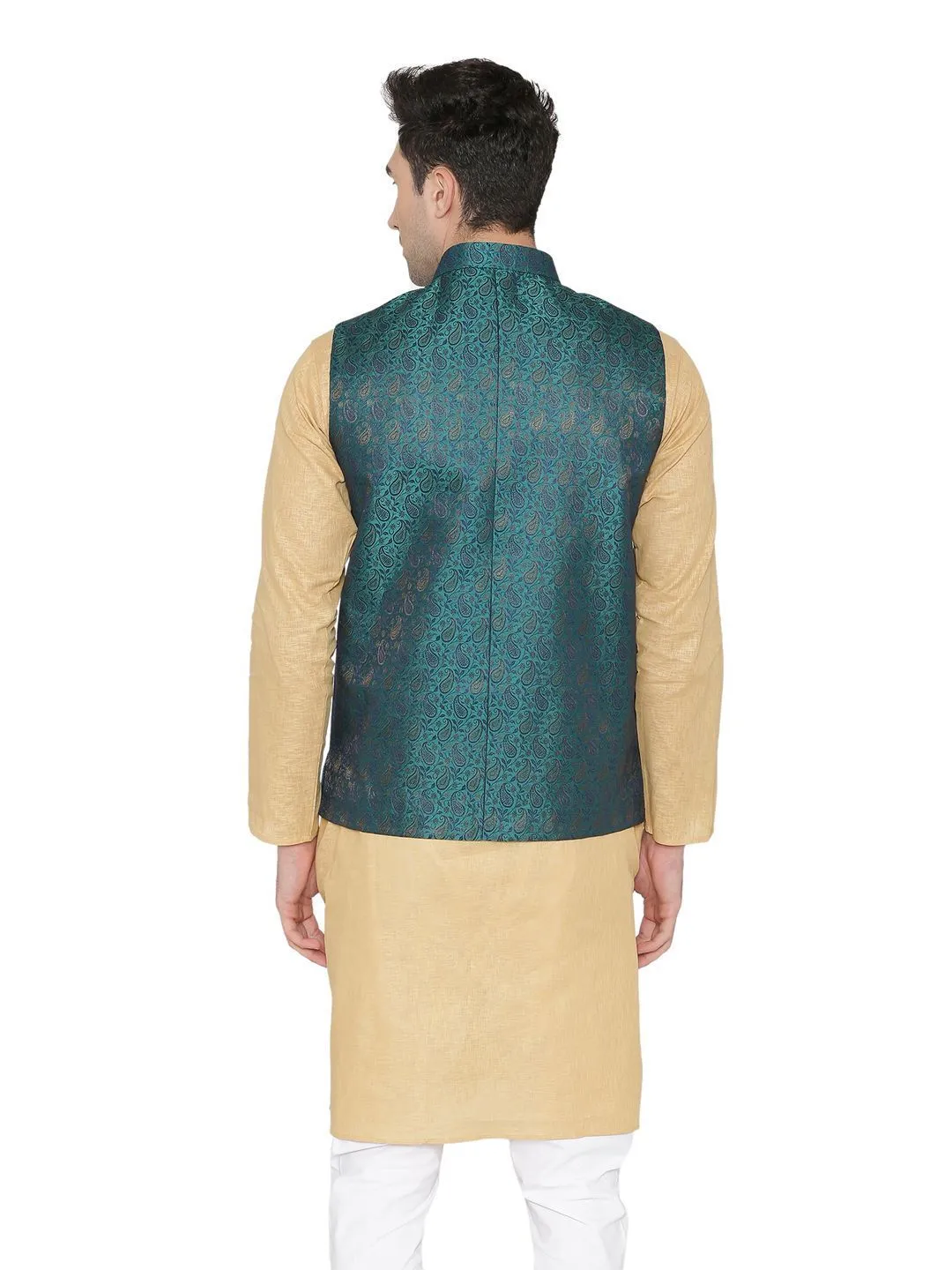 Banarasi Rayon Cotton Green Modi Nehru Jacket
