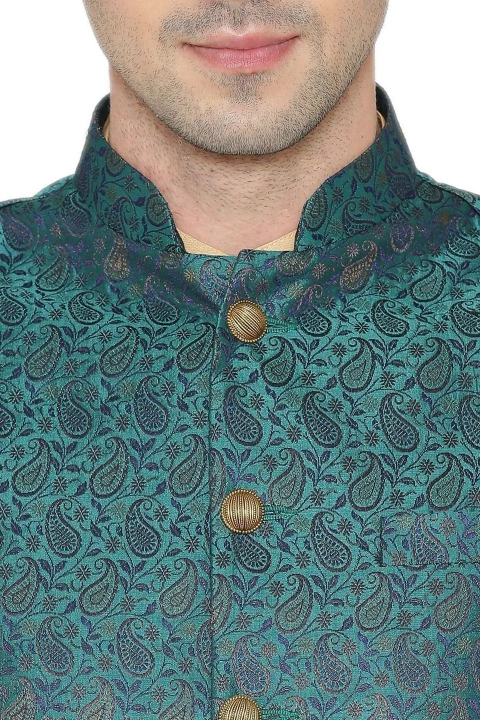 Banarasi Rayon Cotton Green Modi Nehru Jacket
