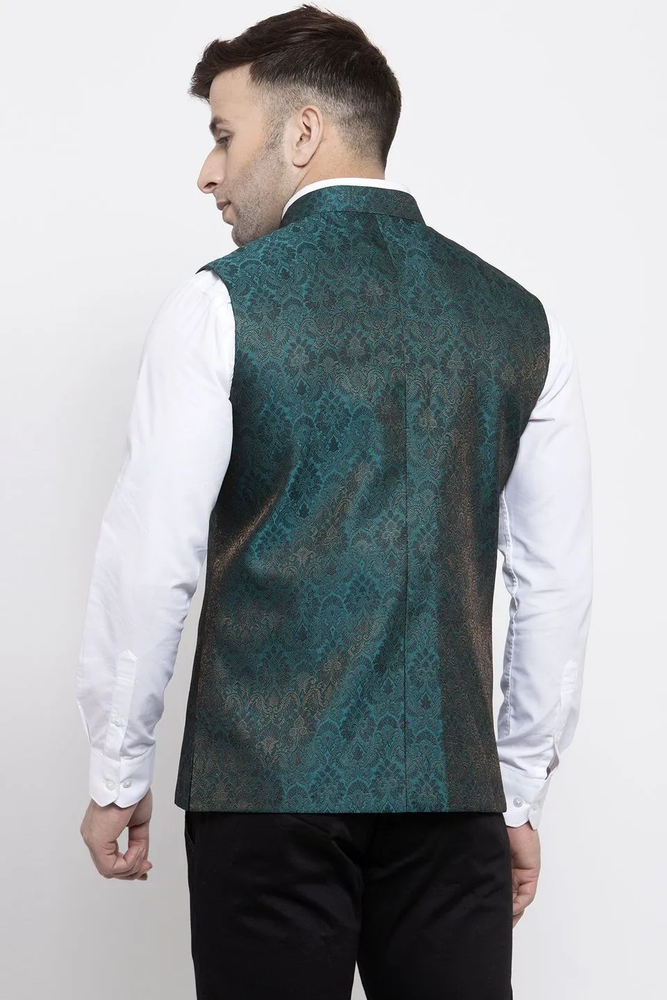 Banarasi Rayon Cotton Green Modi Nehru Jacket
