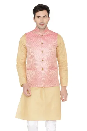 Banarasi Rayon Cotton Pink Modi Nehru Jacket