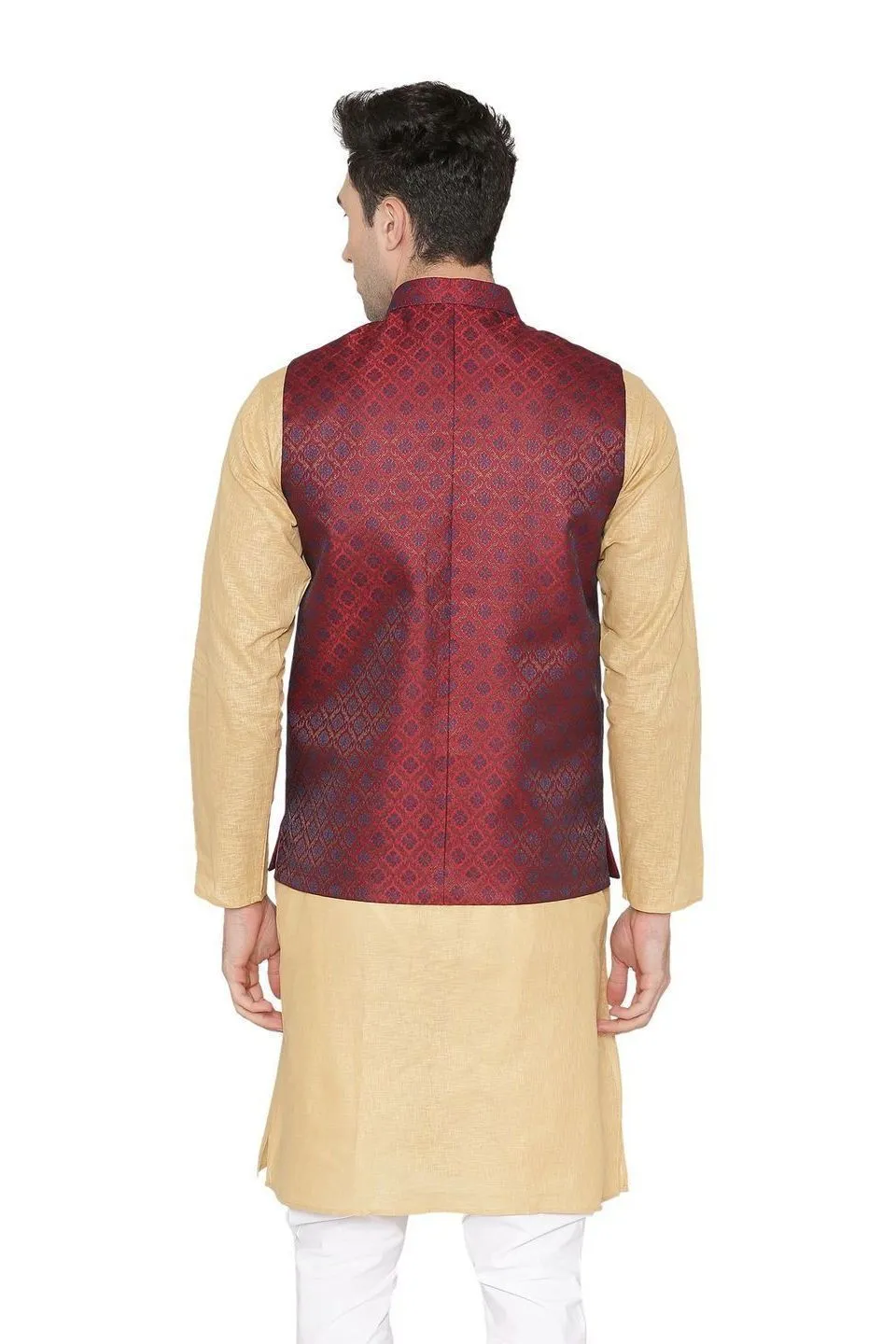 Banarasi Rayon Cotton Red Modi Nehru Jacket