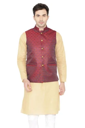 Banarasi Rayon Cotton Red Modi Nehru Jacket