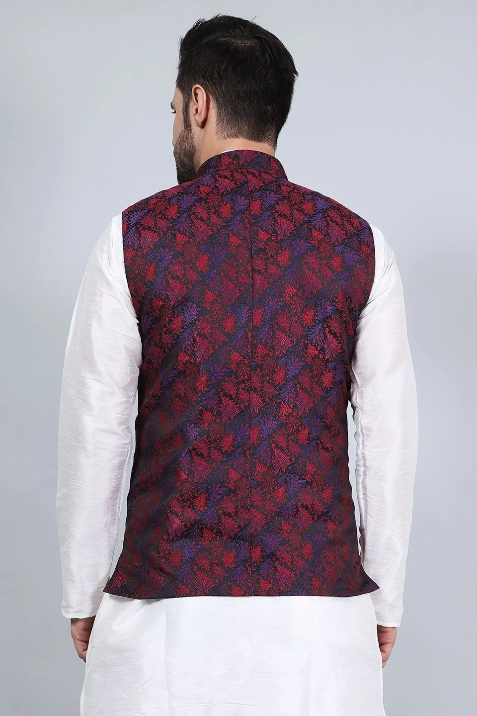 Banarasi Rayon Cotton Red Modi Nehru Jacket