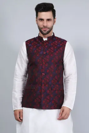 Banarasi Rayon Cotton Red Modi Nehru Jacket