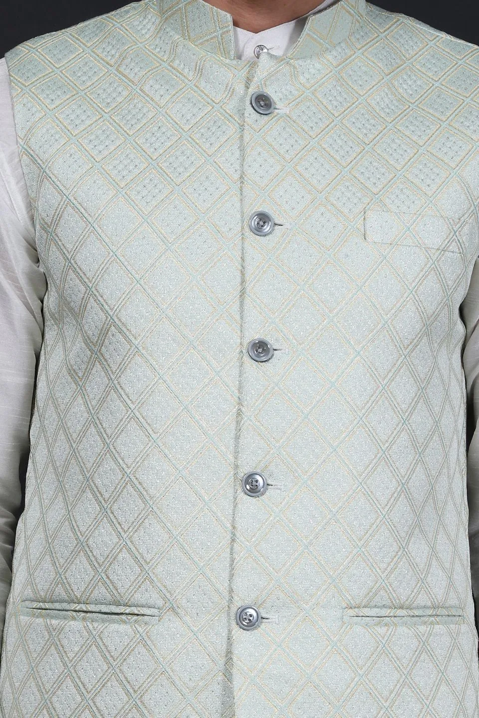 Banarasi Rayon Cotton Silver Modi Nehru Jacket