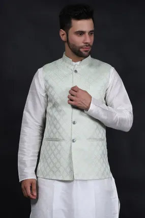Banarasi Rayon Cotton Silver Modi Nehru Jacket
