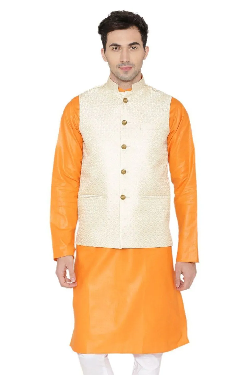 Banarasi Rayon Cotton Yellow Modi Nehru Jacket