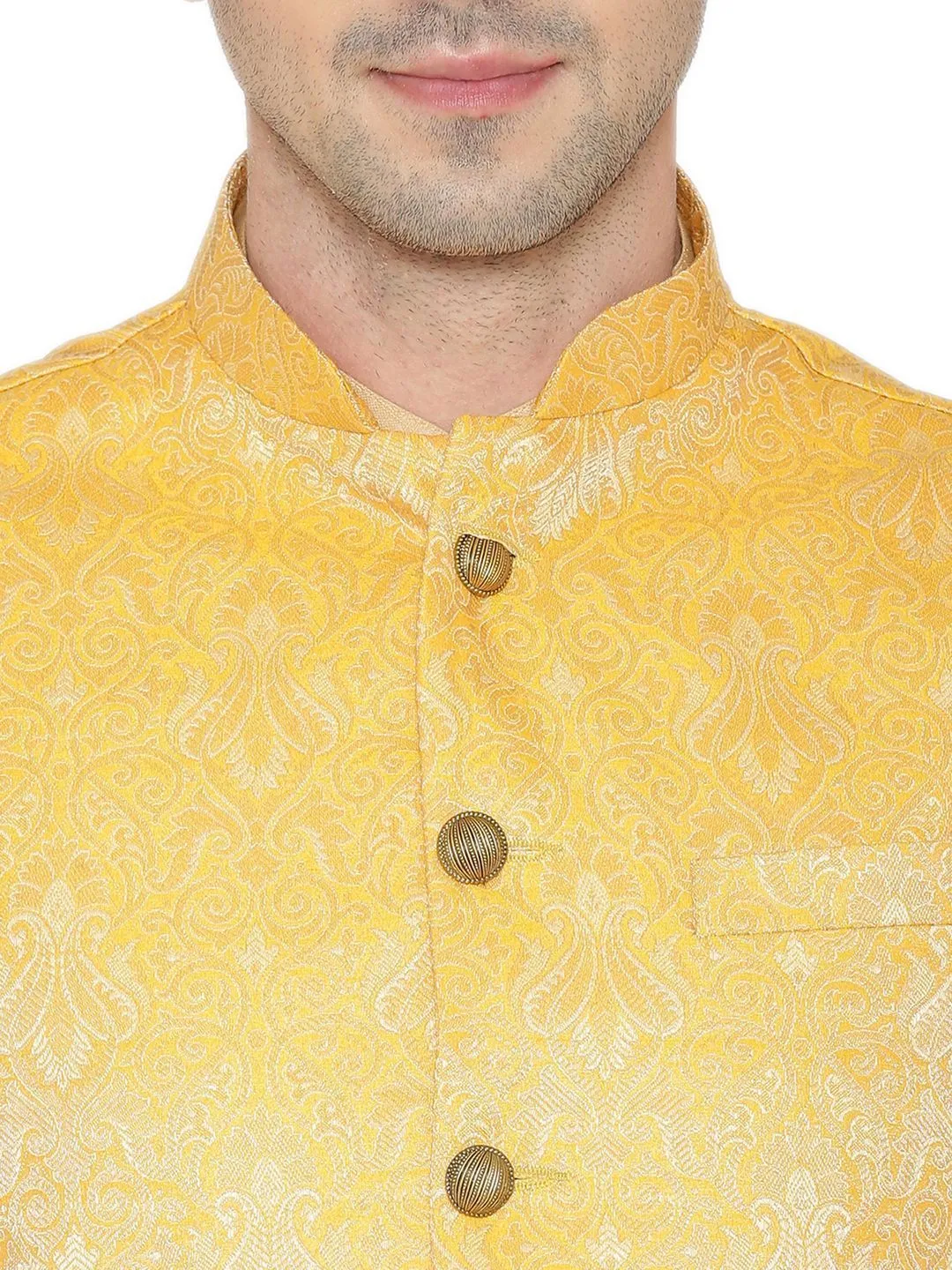 Banarasi Rayon Cotton Yellow Modi Nehru Jacket