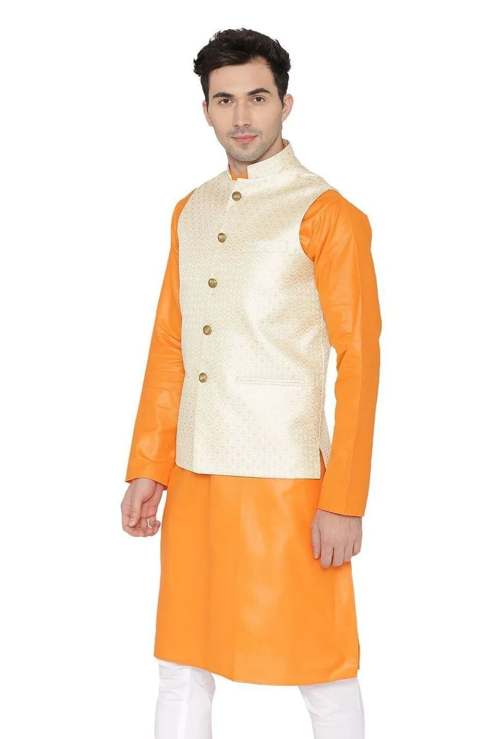 Banarasi Rayon Cotton Yellow Modi Nehru Jacket