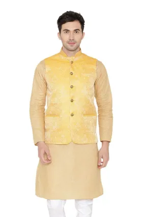 Banarasi Rayon Cotton Yellow Modi Nehru Jacket