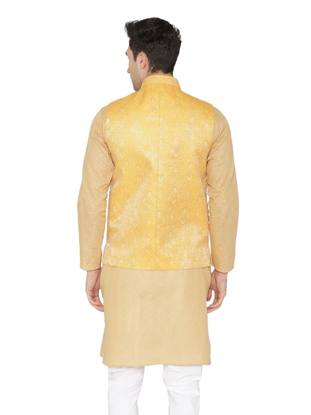 Banarasi Rayon Cotton Yellow Modi Nehru Jacket