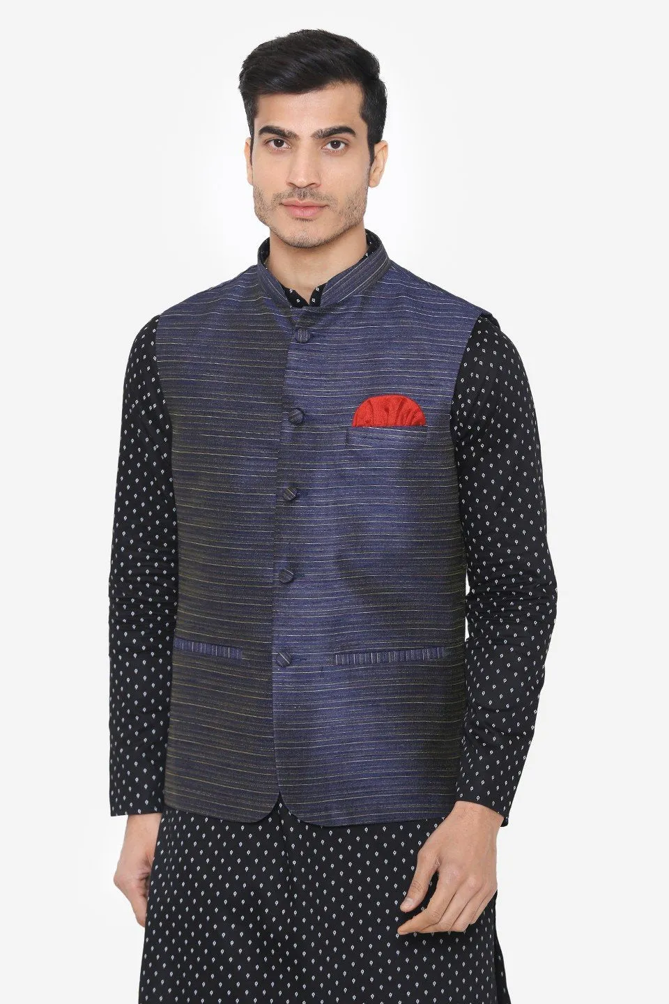 Banarsi Rayon Cotton Blue Nehru Modi Jacket
