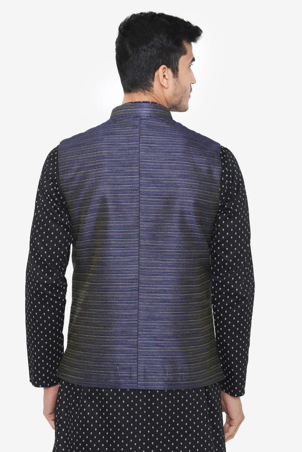 Banarsi Rayon Cotton Blue Nehru Modi Jacket