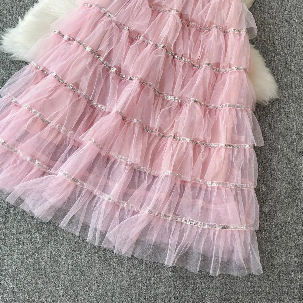 Beaded Cardigan&Layered Mesh Skirt 2Pcs