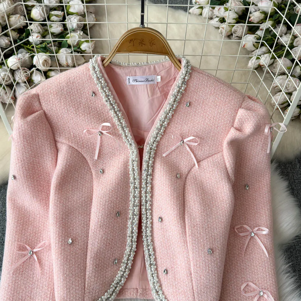 Beaded Cardigan&Layered Mesh Skirt 2Pcs