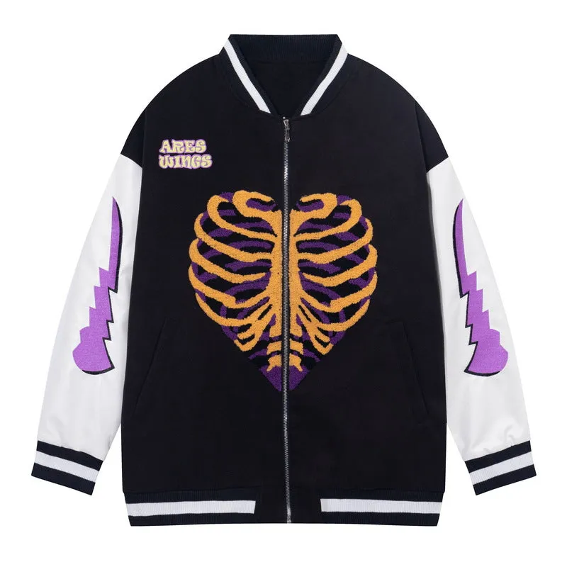 Bone Varsity Jacket Vintage Baseball Uniform Casual Loose Men's Jacket Autumn