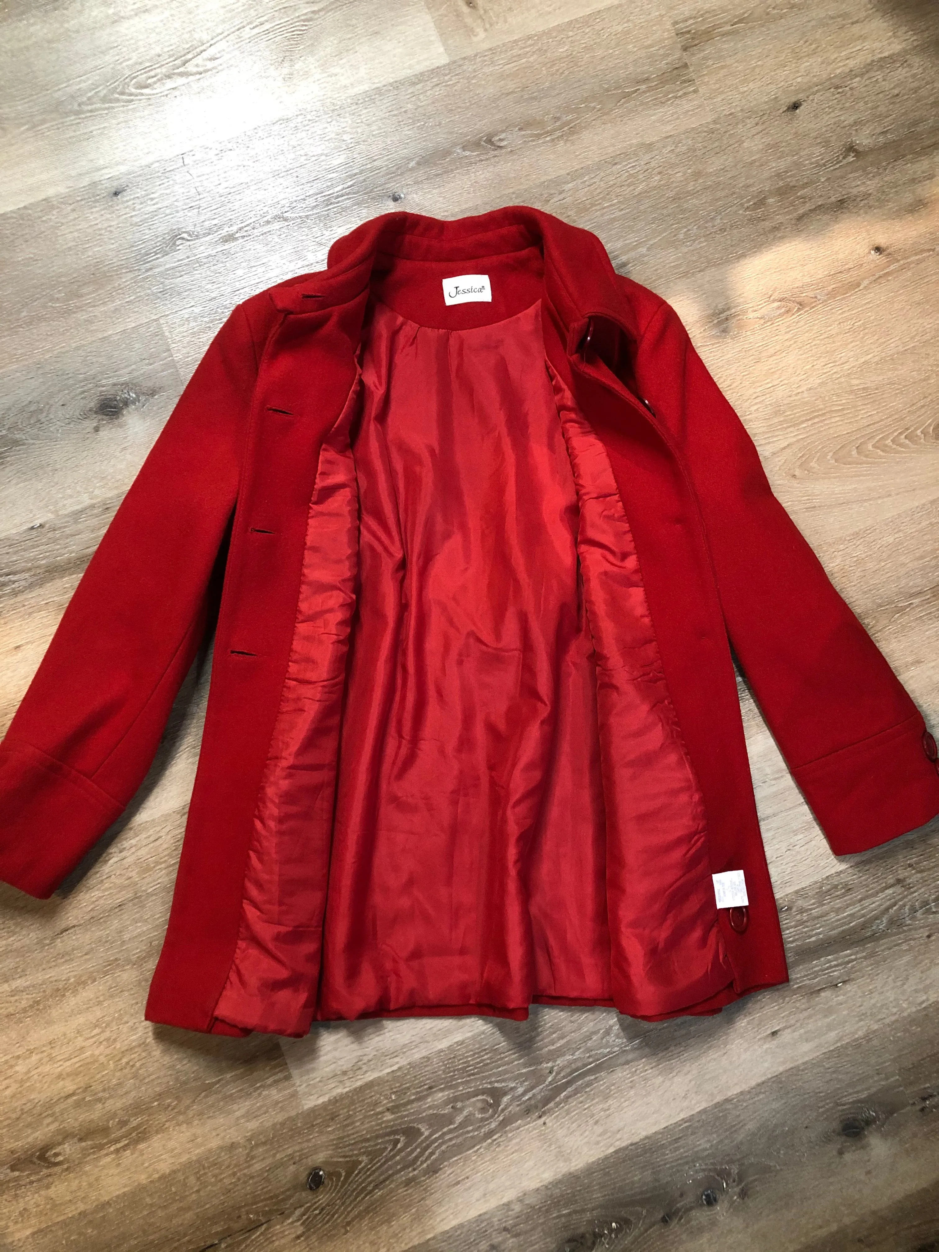 Jessica Red Wool Blend Car Coat, Made in Canada