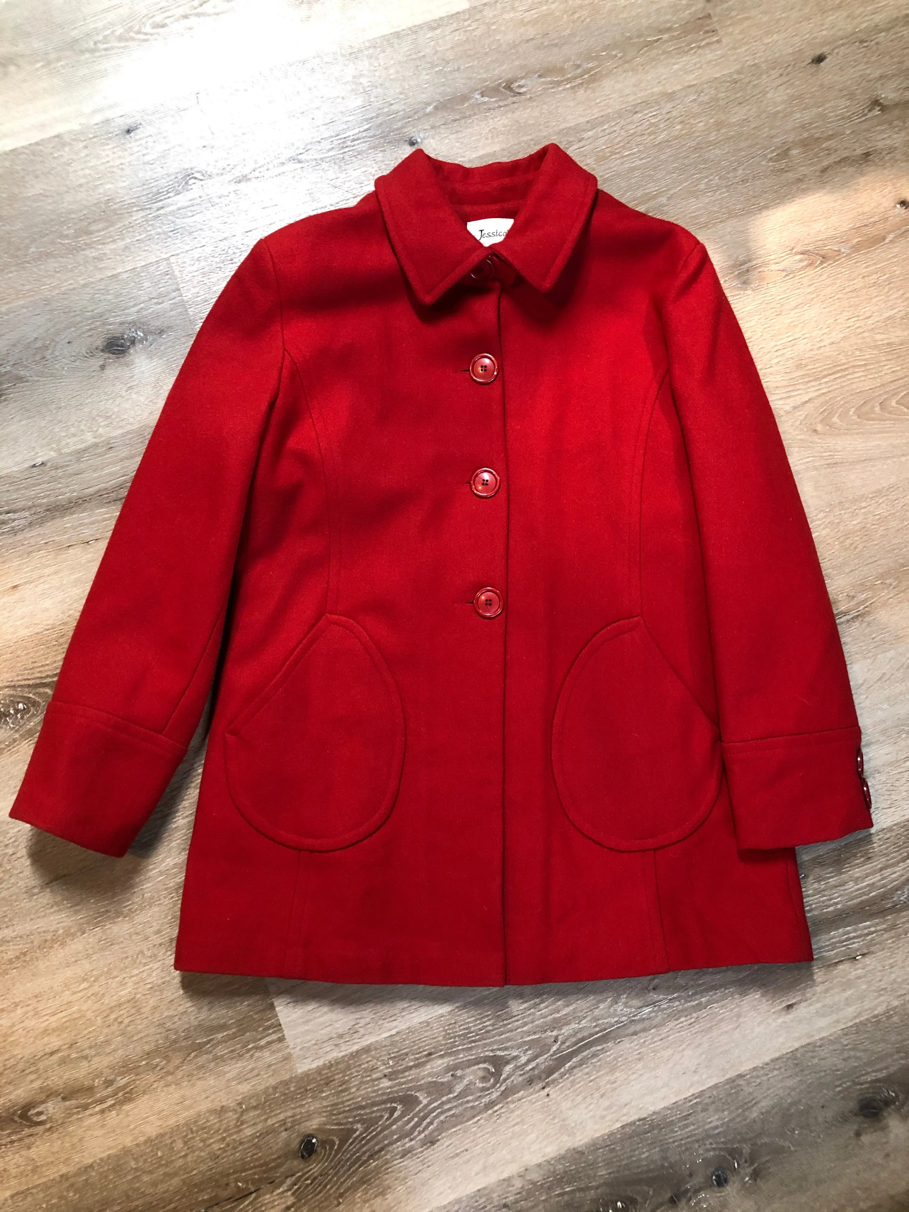 Jessica Red Wool Blend Car Coat, Made in Canada