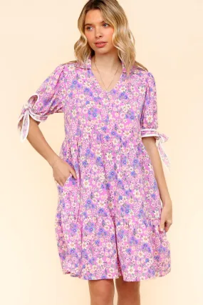 KNEE LENGTH DRESS W/ BOW TIE SHORT SLEEVES