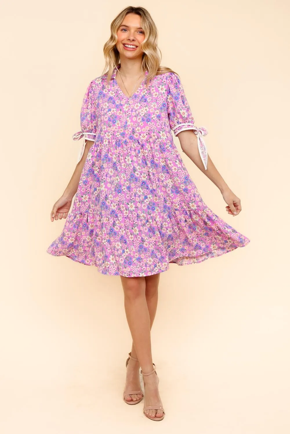 KNEE LENGTH DRESS W/ BOW TIE SHORT SLEEVES