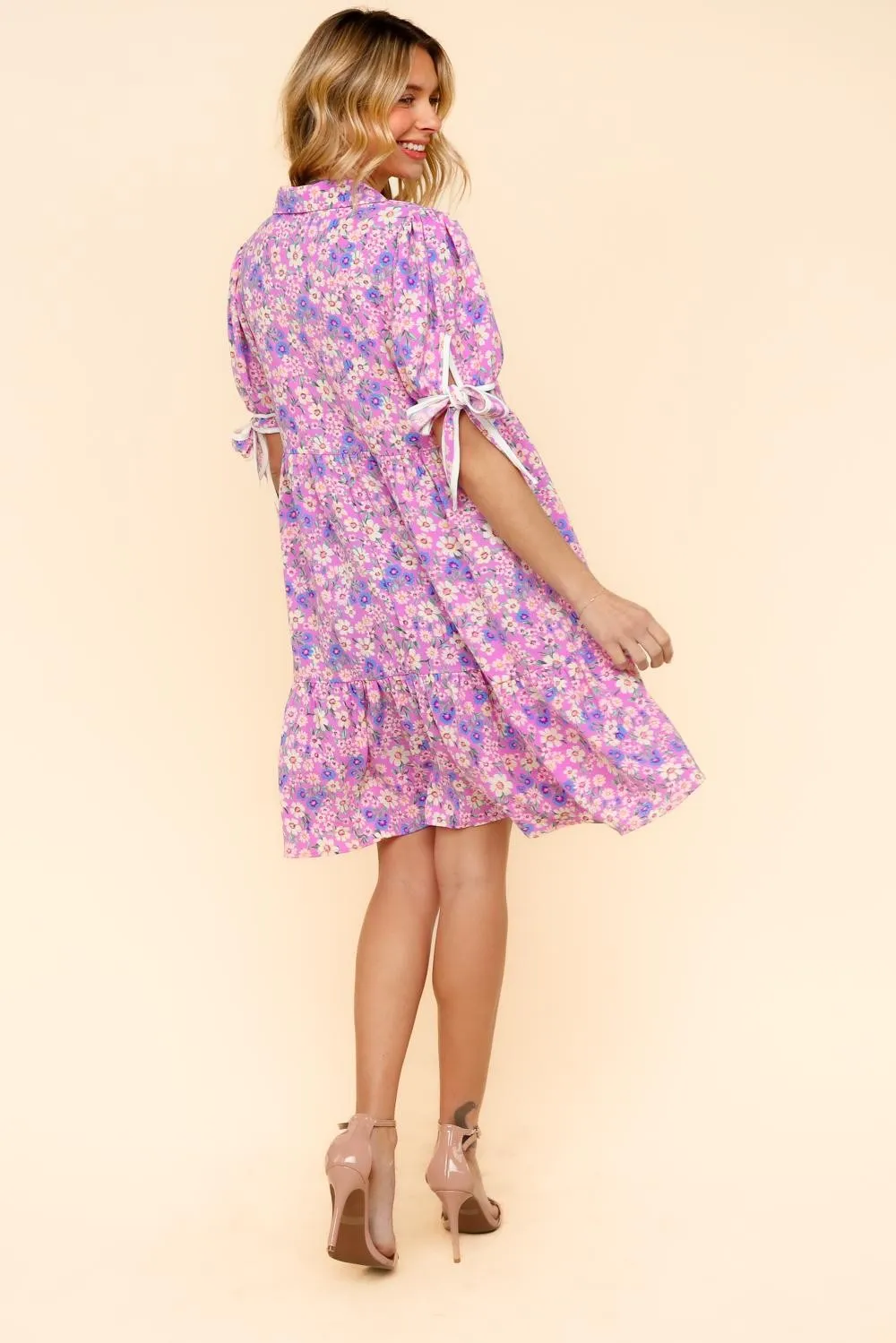 KNEE LENGTH DRESS W/ BOW TIE SHORT SLEEVES