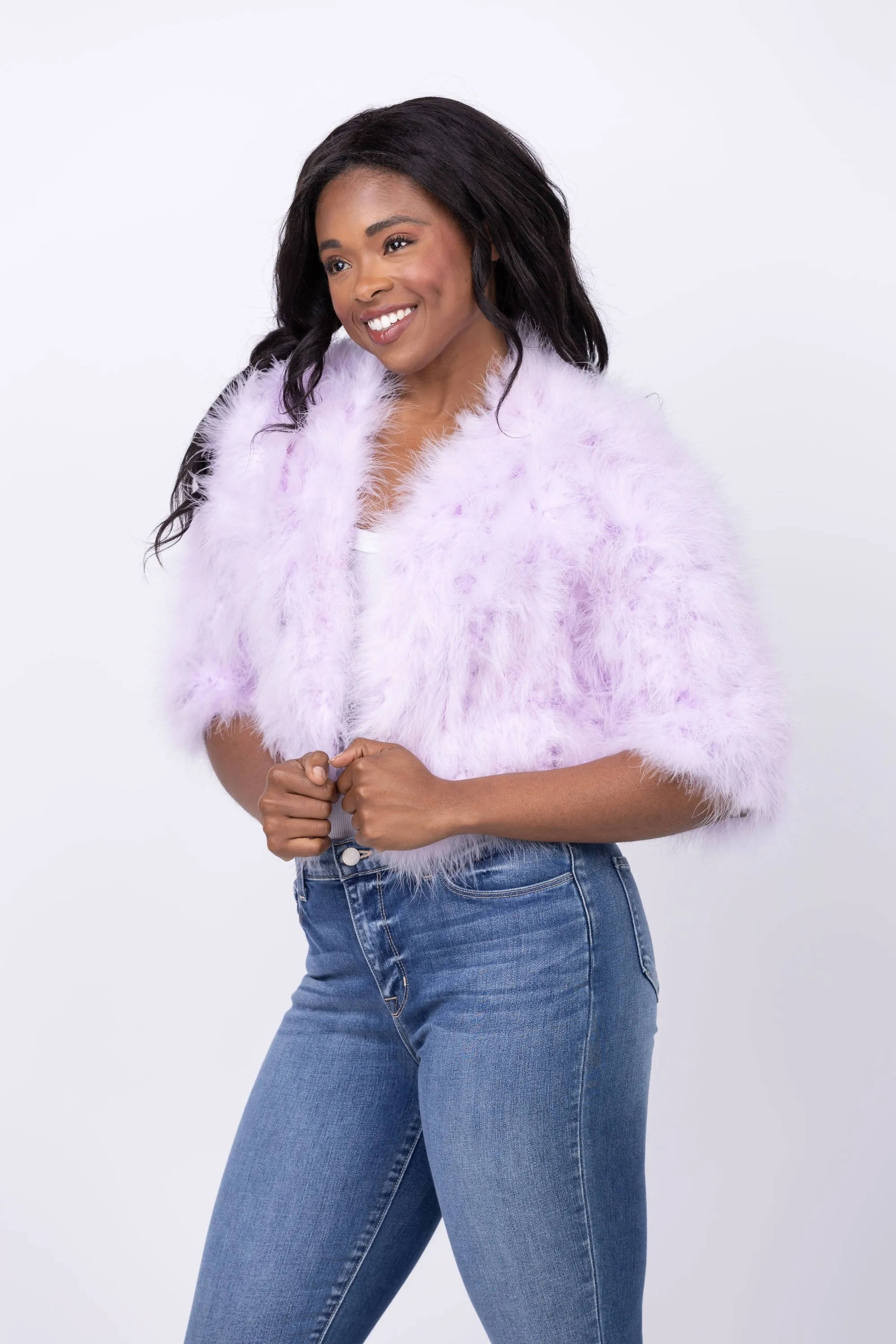 Linda Richards Feather Bolero Jacket in Lavender