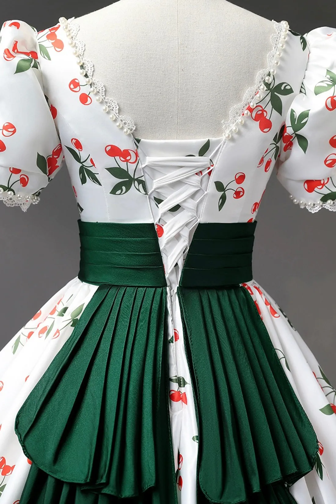 Lovely Cherry Pattern Long Princess Prom Dress, White A-Line Evening Party Dress