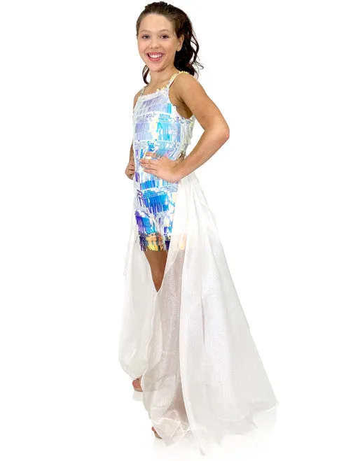 Marc Defang 5010 Size 4 white Short Girls Sequin Romper Fun Fashion Overskirt Pageant Kids