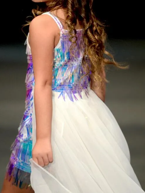 Marc Defang 5010 Size 4 white Short Girls Sequin Romper Fun Fashion Overskirt Pageant Kids