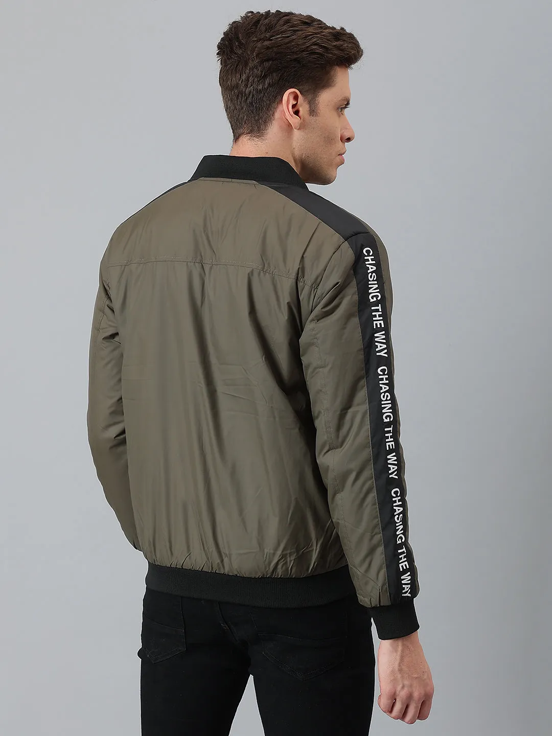 Men's Olive Regular Fit Winterwear Bomber Jacket