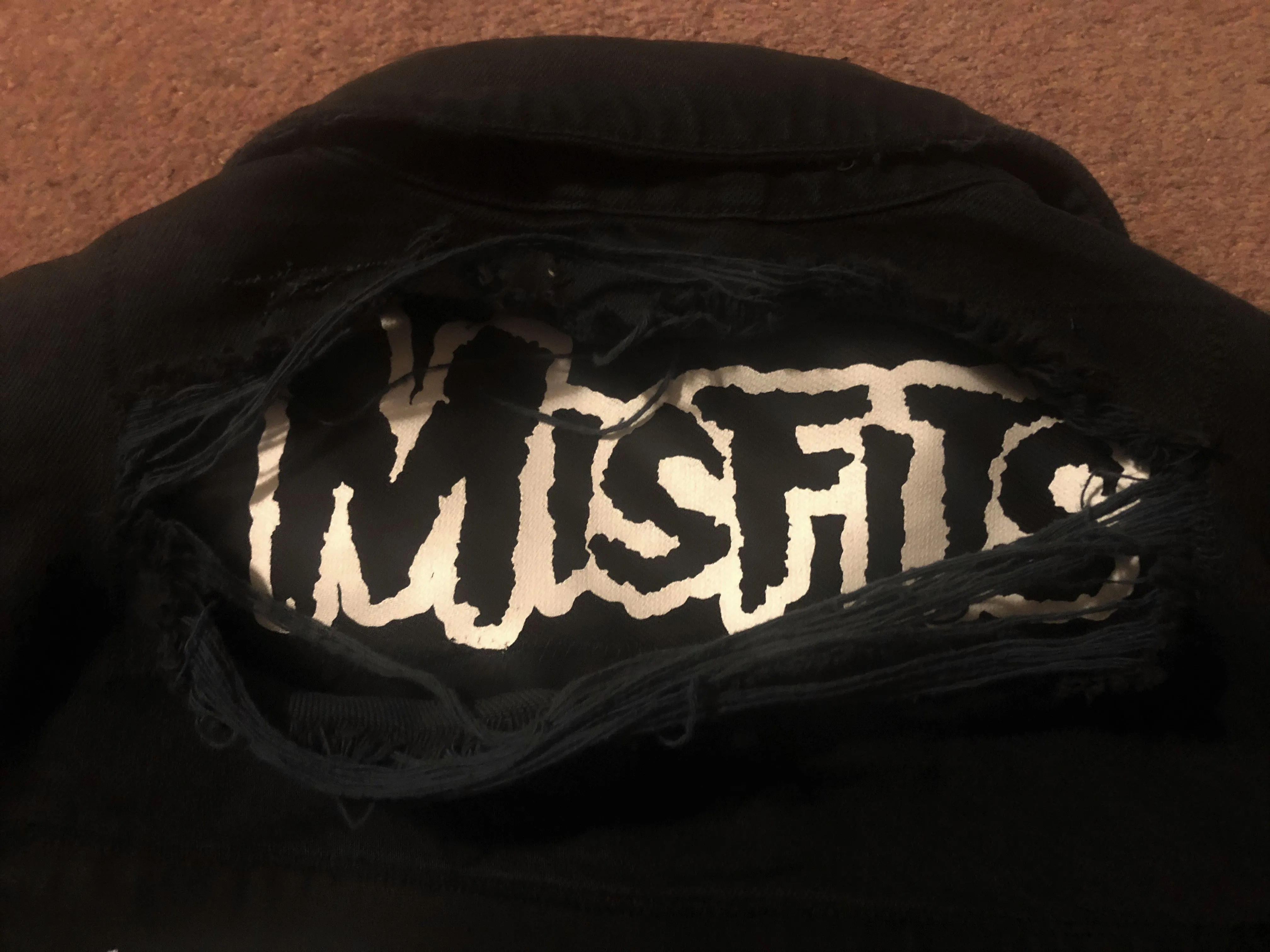 Misfits Fiend Club Distressed Slashed Denim Jacket Crimson Ghost Horror Punk