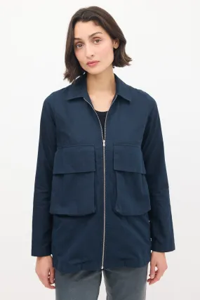 Navy Cotton & Hemp Two Pocket Zip Jacket