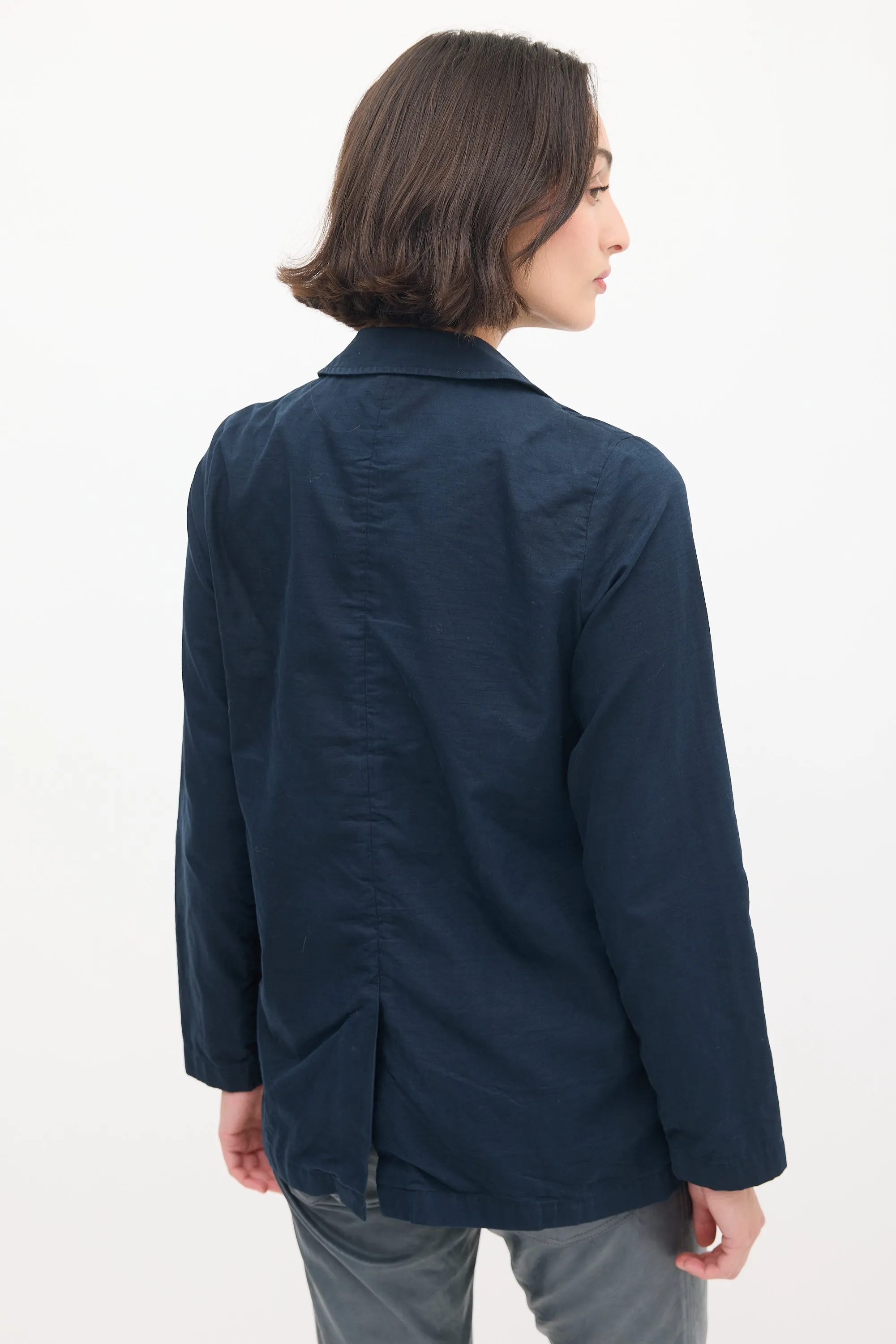 Navy Cotton & Hemp Two Pocket Zip Jacket