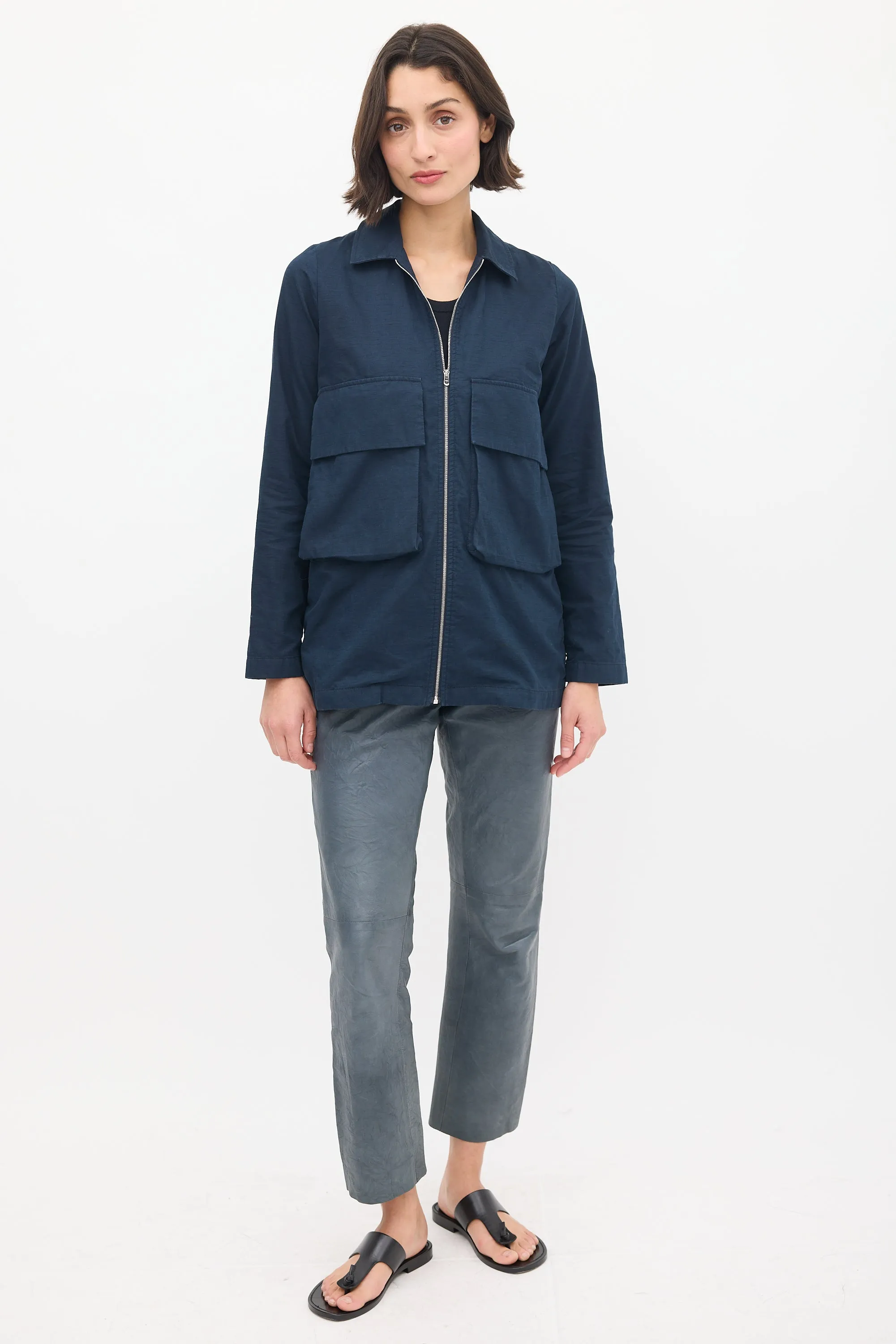 Navy Cotton & Hemp Two Pocket Zip Jacket
