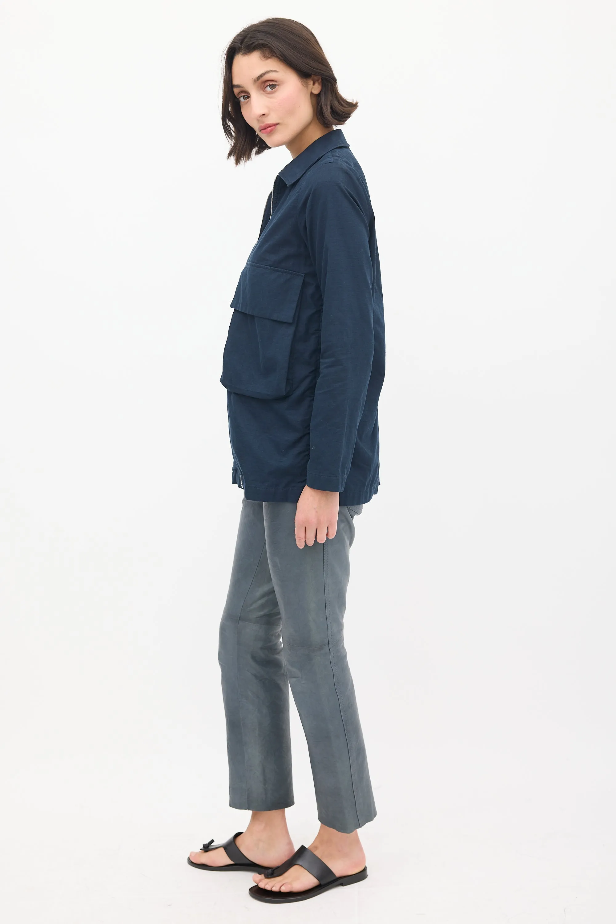 Navy Cotton & Hemp Two Pocket Zip Jacket
