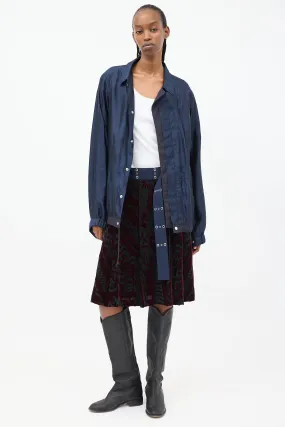 Navy Silk & Nylon Drawstring Anorak Jacket