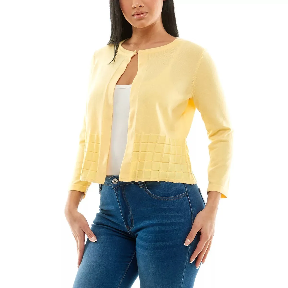 Nina Leonard Crew Neck Hook & Eye Closure 3/4 Sleeve Rayon Bolero