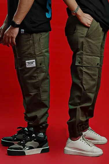OLIVE GREEN CARGO PANT (ELASTIC)