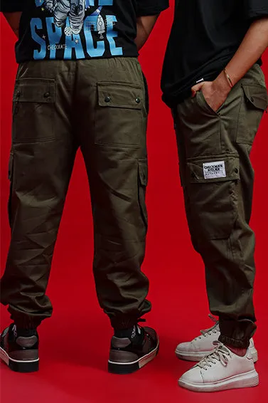 OLIVE GREEN CARGO PANT (ELASTIC)